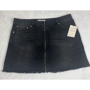 Free People We The Free Denim Skirt Full Zip Raw Hem Black Size 31 / 12 NWT